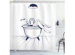 Abakuhaus Tenda Da Doccia Con Motivo Vino, Bella Ragazza Che Si Rilassa In Bagno Con Un Bicchiere Di Vino, 175 X 240 Cm, Blu Scuro, Bianco, Rosso