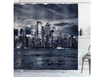 Abakuhaus Tenda Da Doccia Urbana, Vista Spettacolare Dello Skyline Di New York Con Edifici E Nuvole Dal Lato Del New Jersey, 175 X 180 Cm, Blegrey Bianco E Nero