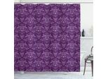 Abakuhaus Tenda Da Doccia Color Melanzana, Motivo Damascato Con Foglie Astratte Simmetriche E Volute Che Creano Un Effetto Uniforme, 175 X 180 Cm, Viola
