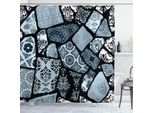 Abakuhaus Tenda Da Doccia Con Motivi Floreali, Design Moderno Con Forme Geometriche E Motivi Provenienti Da Diverse Culture, 175 X 200 Cm, Blu-Grigio-Nero-Bianco