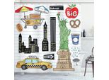 Abakuhaus Tenda Da Doccia Hipster, Statua Della Libertà New York City Manhattan Grande Schizzo Dello Stand Di Hot Dog Apple, 175 X 240 Cm, Multicolore