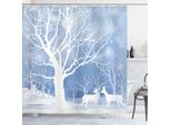 Abakuhaus Tenda Da Doccia Invernale, Immagini Astratte Invernali Con Cervi Nella Neve E Altri Animali A Tema Stagionale, 175 X 180 Cm, Blu E Bianco