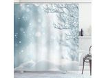 Abakuhaus Tenda Da Doccia Invernale, Immagine Natalizia-Neve E Albero Smerigliato-Fiocchi Di Neve-Illustrazione Della Stagione Invernale, 175 X 240 Cm, Blu Ardesia Bianco