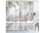 Abakuhaus Tenda Da Doccia Invernale, Tema Natalizio Astratto Con Bosco Innevato E Superficie In Legno, 175 X 200 Cm, Beige Verde Bianco