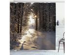 Abakuhaus Tenda Da Doccia Invernale, Stagione Natalizia Con Neve E Bosco Ghiacciato Raggi Di Sole Paesaggio Boschivo Molto Freddo, 175 X 240 Cm, Giallo Chiaro Marrone