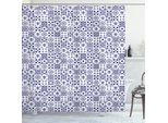 Abakuhaus Tenda Da Doccia Indaco E Bianca, Motivo Geometrico - Design Azulejo Portoghese - Piastrelle Quadrate - Motivo Riassuntivo, 175 X 180 Cm, Indaco Bianco