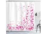 Abakuhaus Tenda Da Doccia Rosa, Foglie Vorticose Con Fiori E Farfalle Composizione Naturale Da Sogno, 175 X 240 Cm, Rosa E Magenta