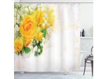 Abakuhaus Tenda Da Doccia Gialla, Bouquet Di Rose Romantiche E Colorate Su Sfondo Bianco, 175 X 220 Cm, Verde Felce Giallo Perla
