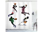 Abakuhaus Tenda Da Doccia Sportiva, Giocatori Di Basket Che Palleggiano, Schiacciate, Floater, Divise Dai Colori Vivaci, Sportività, 175 X 200 Cm, Multicolore