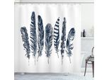 Abakuhaus Tenda Da Doccia Con Piume, Disegno Stilizzato Con Disposizione Delle Piume, Motivo Monocromatico Wild Bird Quills, 175 X 180 Cm, Blu Scuro E Bianco