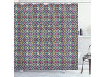 Abakuhaus Tenda Da Doccia Colorata, Motivo A Quadri Diagonali Con Margherite All'interno Di Piastrelle Semplici Effetto Retrò, 175 X 180 Cm, Multicolore