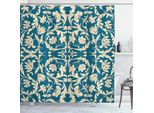 Abakuhaus Tenda Da Doccia Cinese, Motivo Far Eastern Scroll Con Riccioli Floreali Asiatici Orientali, 175 X 200 Cm, Blu Petrolio E Crema