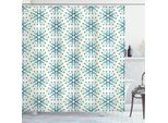 Abakuhaus Tenda Da Doccia Flora, Illustrazione Artistica Con Motivi Floreali Su Sfondo Punteggiato, 175 X 240 Cm, Crema, Blu Scuro E Verde Acqua