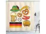 Abakuhaus Tenda Da Doccia Tedesca, Simboli Dell'oktoberfest, Salsiccia Di Grano, Birra E Bretzel, Composizione Bavarese Colorata, 175 X 240 Cm, Multicolore