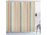Abakuhaus Tenda Da Doccia Africana, Bordi Geometrici Verticali Con Decorazioni Tribali Motivo Folcloristico, 175 X 180 Cm, Arancione Blu Giallo Pallido