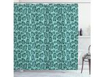 Abakuhaus Tenda Da Doccia Verde Acqua E Turchese, Motivo Foglie-Natura-Botanica-Giardino-Crescita-Raccolto-Illustrazione, 175 X 240 Cm, Turchese Scuro Verde Acqua