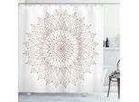 Abakuhaus Tenda Da Doccia Brown Mandala, Stile Puntinista, Opera D'arte Ispirata Al Ricamo All'uncinetto, Stampa Mandala Con Pois, 175 X 240 Cm, Bianco E Marrone