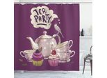 Tenda Da Doccia Abakuhaus, Teatime Con Design Retrò Antico In Porcellana Con Cupcake E Uccellino, 175 X 240 Cm, Viola E Multicolore