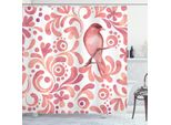 Abakuhaus Tenda Da Doccia Con Uccelli, Motivo Autentico A Volute, Morbido Uccellino Acquerellato Su Un Ramo, 175 X 180 Cm, Corallo, Salmone E Pesca