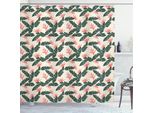 Abakuhaus Tenda Da Doccia Urwald, Stile Retrò Con Motivi Naturali Dell'isola Con Foglie, Uccelli Del Paradiso E Fiori, 175 X 200 Cm, Verde Militare, Rosso Corallo, Avorio