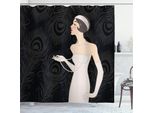 Abakuhaus Tenda Da Doccia Old Hollywood, Pale Skin Lady Con Abito Lungo Bianco Su Sfondo Art DéCo, 175 X 240 Cm, Charcoal Grey Beige