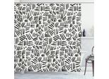 Abakuhaus Tenda Da Doccia Avorio E Nera, Motivo Astratto Con Pennellate Nere Disegnate A Mano, 175 X 200 Cm, Nero Avorio