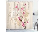 Abakuhaus Tenda Da Doccia Con Fiori Di Ciliegio, Dipinto In Stile Giapponese Con Alberi Di Ciliegio Su Sfondo Grungy Con Scritta, 175 X 180 Cm, Multicolore