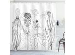 Abakuhaus Tenda Da Doccia Distel, Motivo Botanico Ed Erbe Aromatiche Come Silhouette, Stampa Fiori Selvatici, 175 X 200 Cm, Grigio Chiaro Bianco