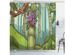 Tenda Da Doccia Abakuhaus Orchidee, Sfondo Colorato Con Cartoni Animati Nella Giungla Nella Foresta Con Fiori Selvatici, Stampa Zen Nature, 175 X 200 Cm, Multicolore