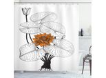Abakuhaus Tenda Da Doccia Con Motivo Floreale, Ninfea Con Fiori Arancioni E Foglie Monocromatiche, 175 X 180 Cm, Arancione, Nero E Bianco