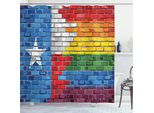 Abakuhaus Tenda Da Doccia Austin, Immagine Grunge Con Texture Muratura In Mattoni Dipinta Con Bandiera Del Texas E Colori Arcobaleno, 175 X 220 Cm, Multicolore