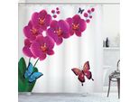 Abakuhaus Tenda Da Doccia Orchidee, Composizione Botanica Con Bouquet Di Orchidee Rosa E Farfalle Colorate, 175 X 220 Cm, Multicolore