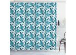 Abakuhaus Tenda Da Doccia Verde Vendemmia, Foglie Di Palma Tropicali Con Sfondo Effetto Negativo, 175 X 200 Cm, Blu Petrolio Acquamarina