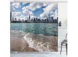 Abakuhaus Tenda Da Doccia Illinois, Panorama Di Chicago In Una Giornata Nuvolosa, Skyline Della Città, Panorama Urbano Moderno, 175 X 240 Cm, Multicolore
