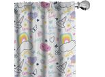 Abakuhaus Tende Con Caricature, Tende, Arcobaleno Nuvole I In Unicorns Amore Speranza Torta Felice Gelato Magia Bambini Credono, 2 Pezzi 75 X 175 Cm, Multicolore