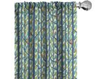 Abakuhaus Tende Bosco, Tende, Alberi Bosco E Uccelli Appollaiati Sui Rami Fogliame Bosco Estivo Disegno, 2 Pezzi 75 X 175 Cm, Verde Mare Grigio Blu