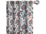 Abakuhaus Tende Marocchine, Tendaggi, Antico Motivo Decorativo Etnico Floreale Con Fiorellini Arricciati E Foglie In Stile Turco, 2 Pezzi 75 X 225 Cm, Marrone Rossiccio Verde Acqua
