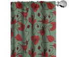 Abakuhaus Tende, Tendaggi, Composizione Floreale Con Stampa Botanica Astratta A Tema Danza Classica, 2 Pezzi 75 X 225 Cm, Verde Castagna Marrone Rosso