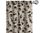 Abakuhaus Tende Per Gatti, Tende, Motivo Felino Disegnato A Mano - Gatto Domestico Che Gioca Con Un Topo E Un Gomitolo Di Lana, 2 Pezzi 75 X 175 Cm, Verde Mare Nero Marrone Chiaro
