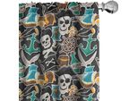Abakuhaus Pirates Tende, Tendaggi, Motivo Colorato Con Simbolo Dei Corsari Jolly Roger, Bottiglia, Ancora, Tesoro E Mappa, 2 Pezzi 75 X 245 Cm, Multicolore