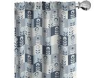 Abakuhaus Tende Scandinave, Tende, Stile Retrò Blu Tonalità Composizione Floreale Naturale Motivo A Quadrati, 2 Pezzi 75 X 245 Cm, Multicolore