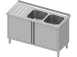Mobile Lavello Con Ante A Battente, 1500X600X850 Mm, Con Due Lavelli A Destra, Con Supporto, Saldato