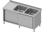 Mobile Per Lavello Con Ante Scorrevoli, 1500X700X850 Mm, Con Due Lavelli A Destra, Con Supporto, Saldato