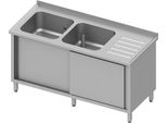 Mobile Lavello Con Ante Scorrevoli, 1600X700X850 Mm, Con Due Lavelli A Sinistra, Con Supporto, Saldato