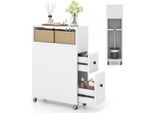 Costway Carrello Per Nicchia Con Rotelle, Cassetti, Cestini In Vimini E Portascopini, Mobile Da Bagno Stretto, Mobile Da Toilette Indipendente, Mobile Da Nicchia Per Bagno, Cucina, 50 X 19 X 72 Cm, Bianco