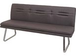 Panca HWC-H70, Panca Per Sala Da Pranzo Panca Imbottita, Schienale Tessuto/Tessuto Acciaio Inox Spazzolato ~ Grigio-Marrone 180Cm