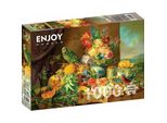 Enjoy Puzzle Josef Schuster: Natura Morta Con Fiori, Frutta E Pappagallo 1000 Pezzi