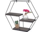 Scaffale A Muro HWC-K76, Scaffale Pensile Scaffale Galleggiante, 3 Ripiani Metallo Legno Massiccio Industriale 43X49X11Cm ~ Grigio Scuro