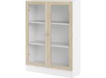 Libreria Base 2 Ante In Vetro Bianco, Struttura Decoro Rovere.