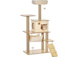 Albero Per Gatti, 5 Livelli, Legno, 60X40X130 Cm, Beige